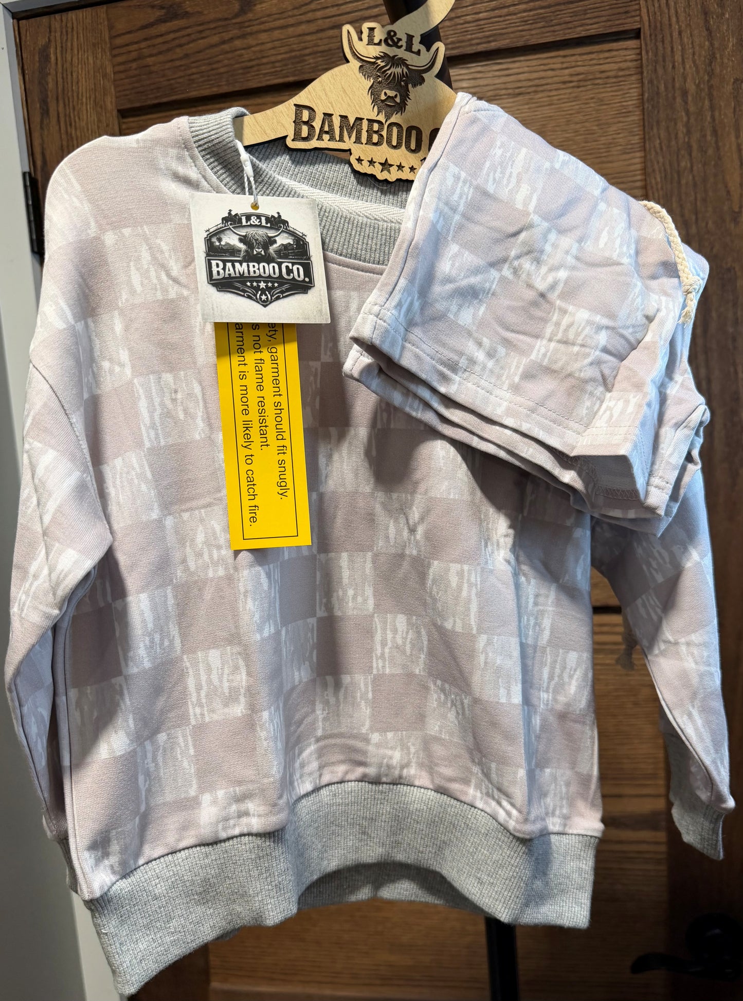 White Camo Checks French Terry Crewneck Daywear Set