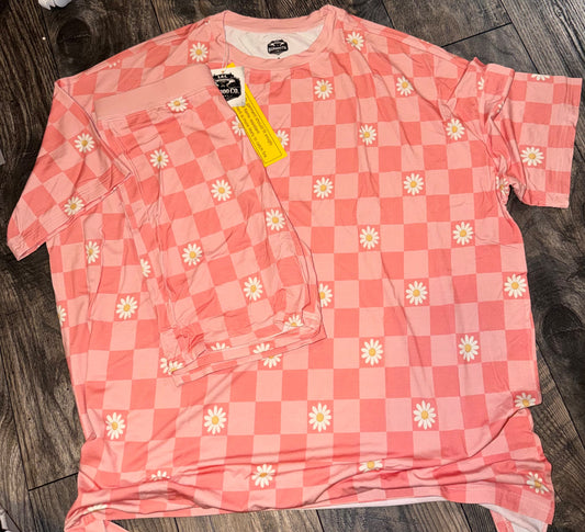 Pink Floral Checks Adult Biker Set