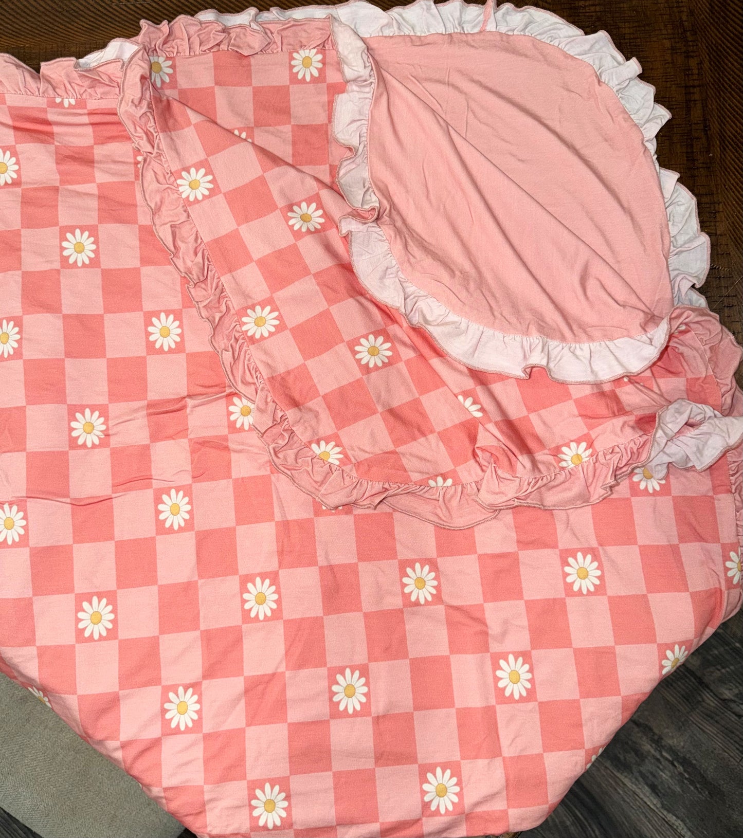 Pink Floral Check 50x50 Ruffle Blanket