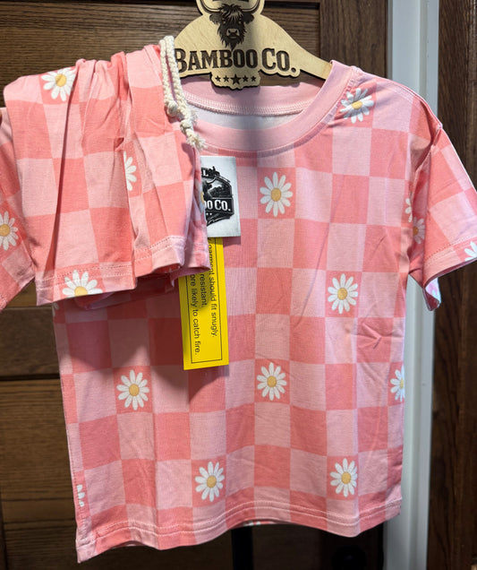 Pink Floral Checks Daywear Short Set