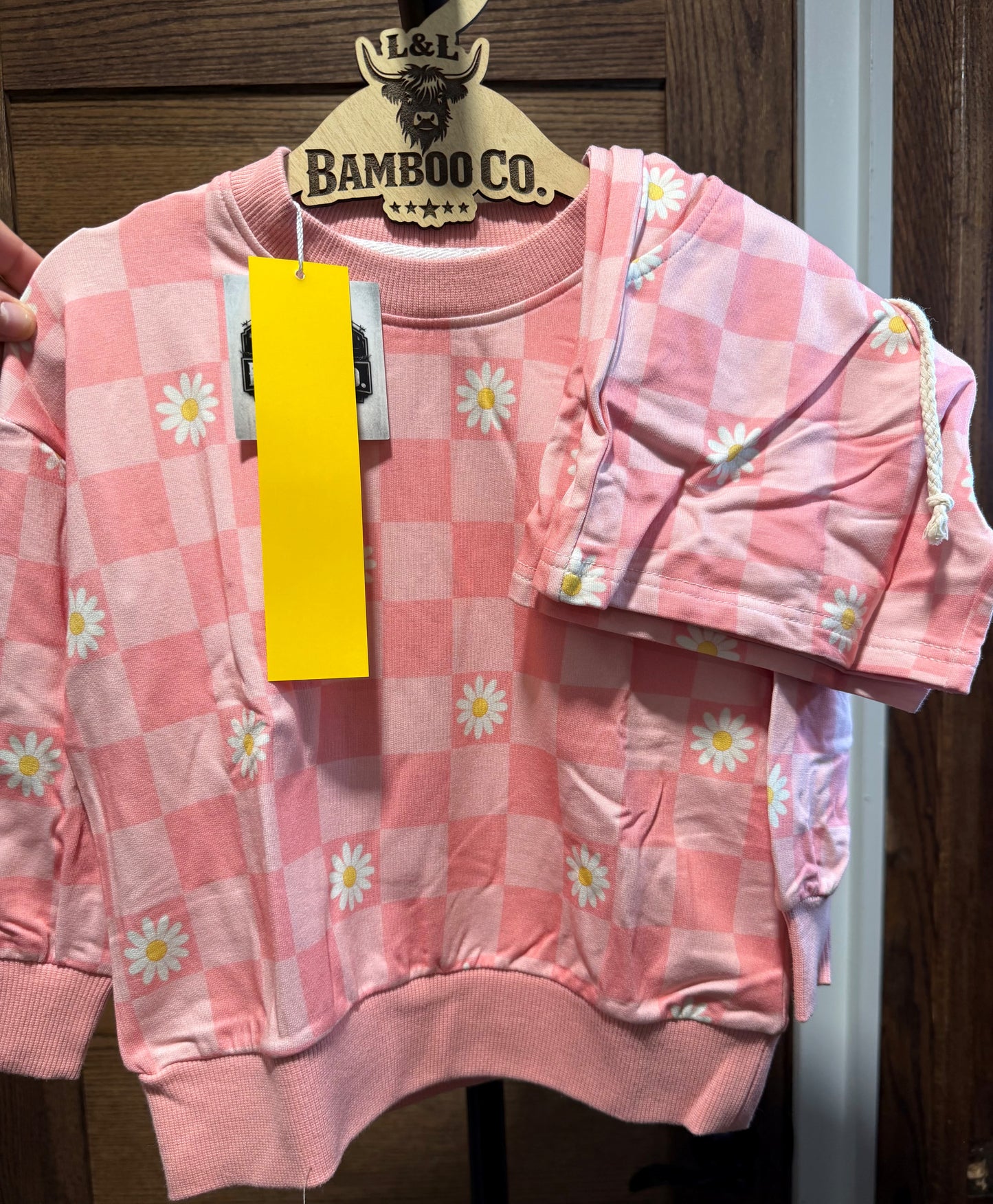 Pink Floral Checks French Terry Crewneck Daywear Set