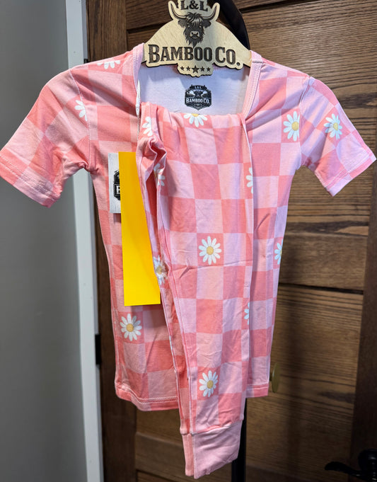 Pink Floral Checks SS/Pants Set